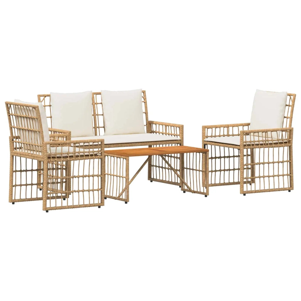 Set di Mobili da Esterno 4 pcs Naturale e Bianco Crema