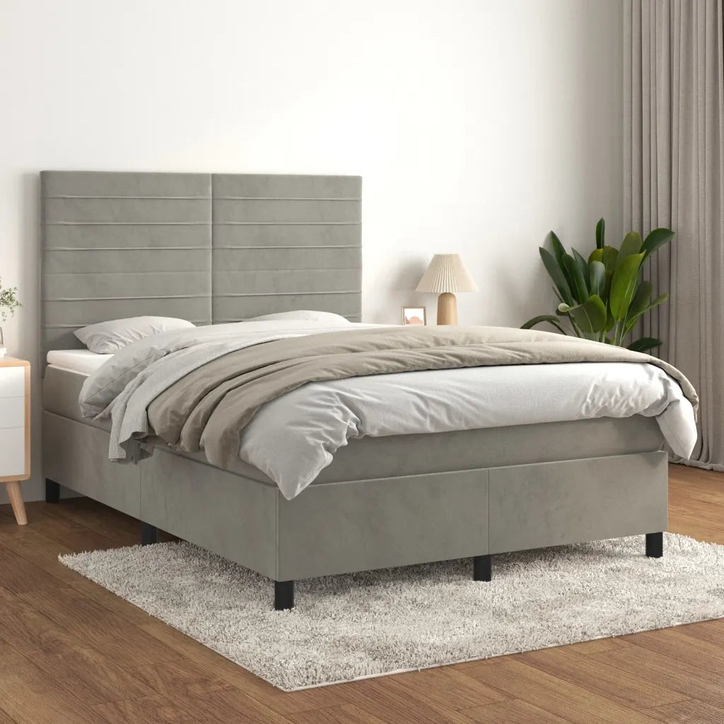 Giroletto a Molle con Materasso Grigio Chiaro 140x200cm Velluto 3143085