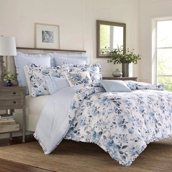 Dekbedovertrek in cotone, stile cottage blue, taglia queen