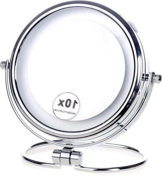 Specchio di trucco illuminato 10x ingrandimento LED per bagno - Doppio lato standard e ingrandimento - Specchio portatile pieghevole - KXD3137-10x