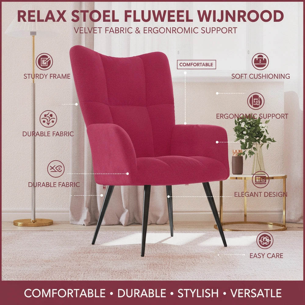 Reclining Armchair, Wine Red Velvet