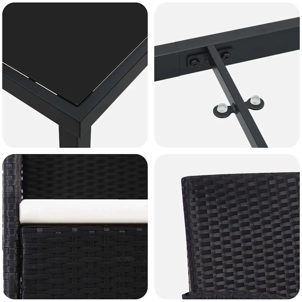 Set da Pranzo per Giardino con cuscino 5 pcs Nero polyrattan 3380051
