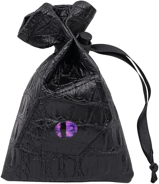 Borsa multifunzionale con chiusura a cerniera - Pelle PU - Tas per organizzare giochi di ruolo - Nero con occhi dei draghi viola - Dimensioni 3,9 x 5,5 pollici