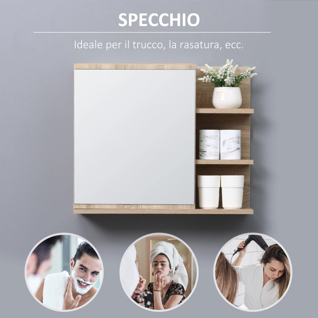 EasyComfort Specchiera Bagno a Parete con Anta e 3 Ripiani Laterali in Legno, 60x18x50cm