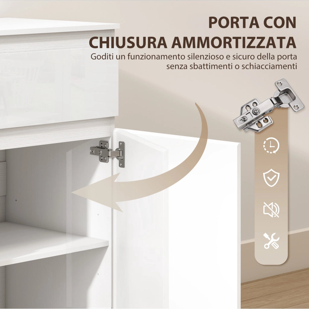 Credenza con 5 Cassetti, Ripiano Regolabile ¨C zephmum ¨C Bianco Lucido