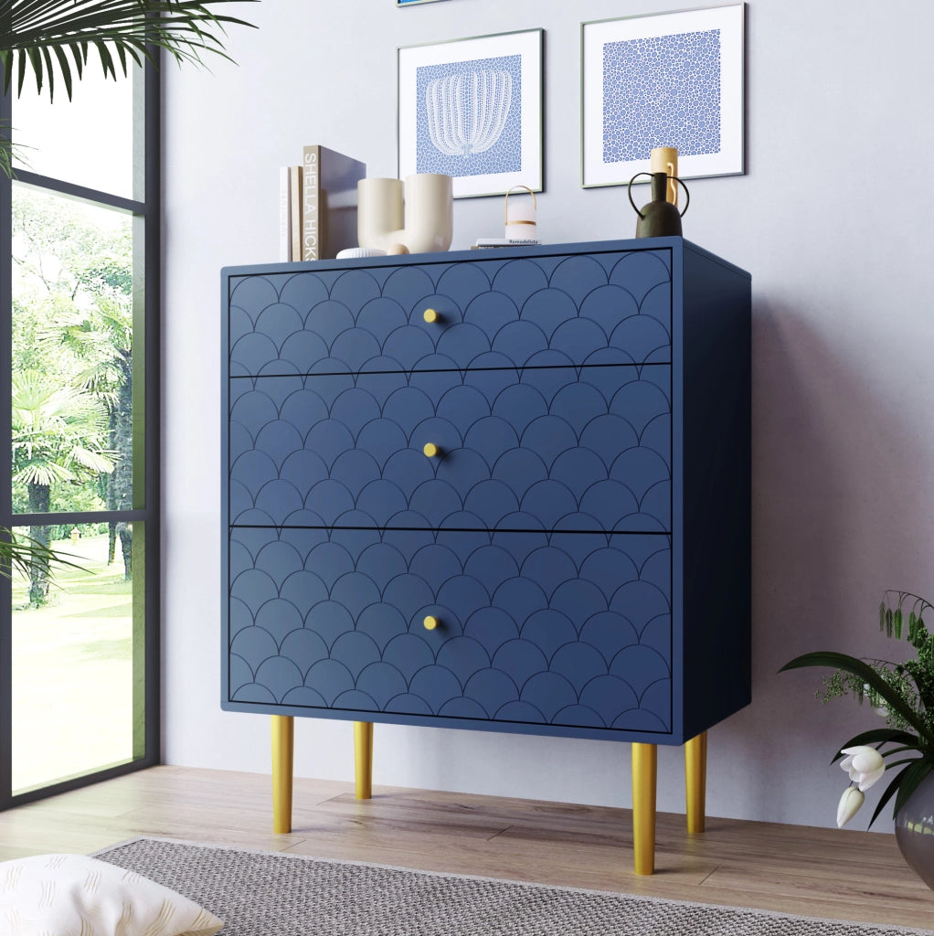Comò con 3 cassetti blu navy, 75x40x89 cm