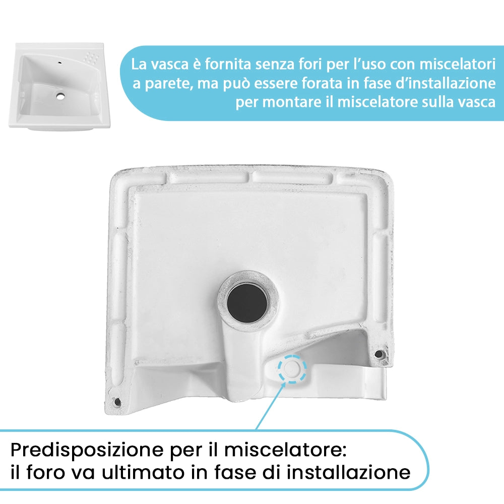 Mobile lavatoio 75x60cm bianco frassino con due ante e vasca in ceramica Revine