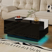 Tavolino da Salotto con LED e Piano Estraibile ¨C MINIMAL ¨C Bianco/Nero, Lucido, con Vano Contenitore