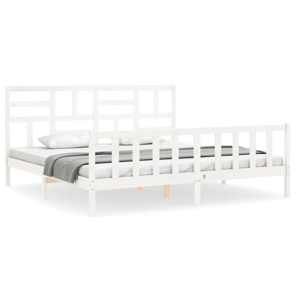 Giroletto Testiera Bianco Super King Size-Struttura Letto in Legno Massello 471207