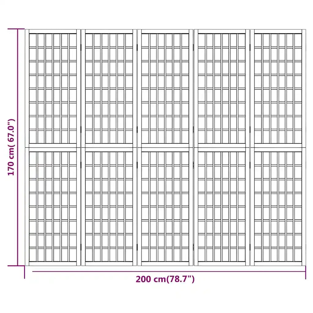 Divisorio Pieghevole 5 Pannelli Stile Giapponese 200x170cm Nero 352081
