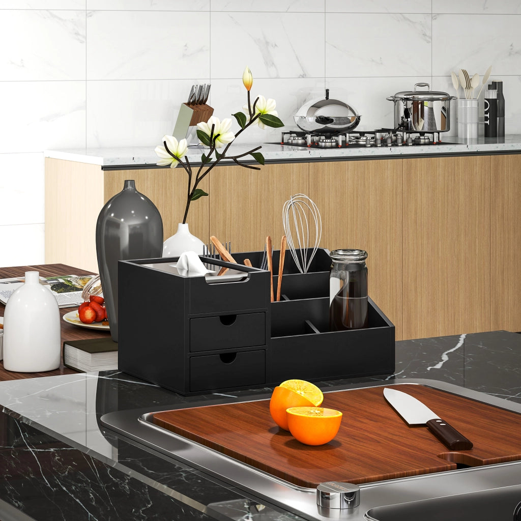 Organizer da scrivania in bamb¨´ ¨C Xylo ¨C 7 scomparti 2 cassetti nero
