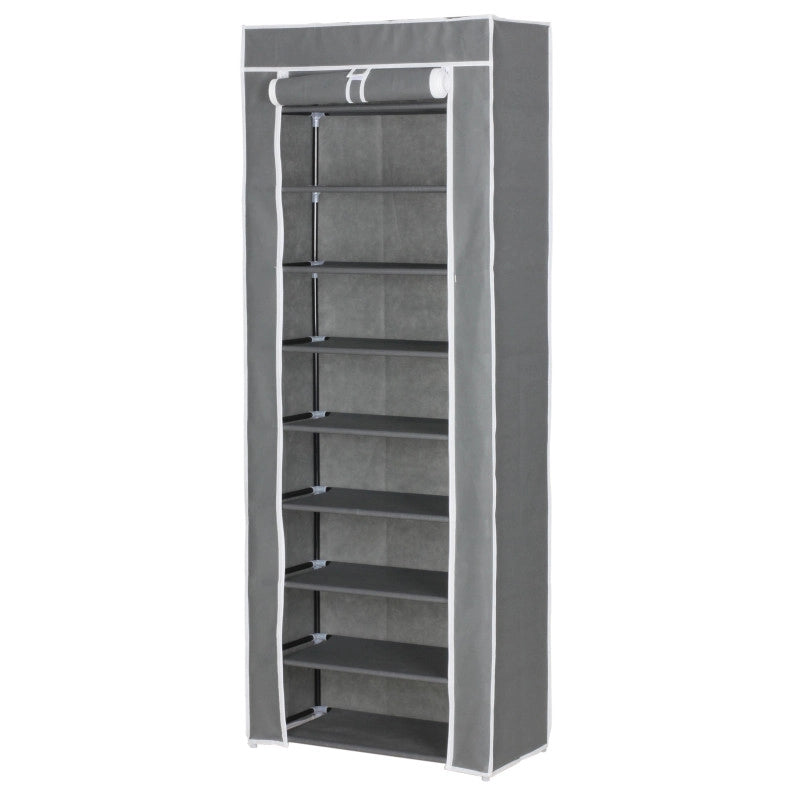 Set di 4 Scarpiere Armadio In Tnt 9 Ripiani Con Struttura Metallo 61x30x160cm Grigio