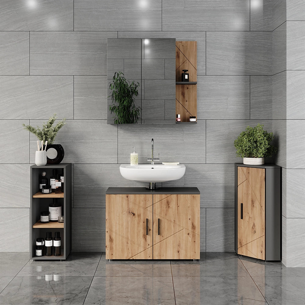 Vicco Mobiletto midi Antracite/Artisan 30 x 81 cm con 3 vani portaoggetti