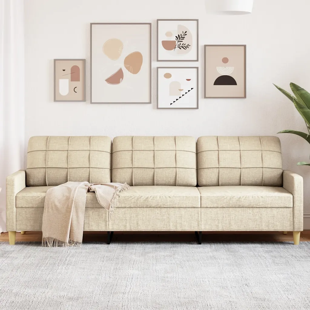 vidaXL Divano a 3 Posti Crema 210 cm in Tessuto