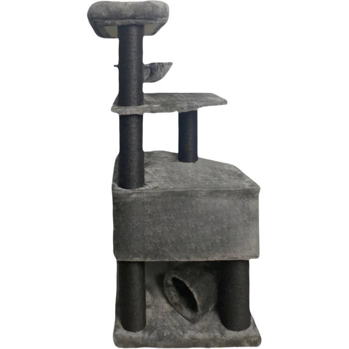 GUILY Tiragraffi grigio scuro - 50 x 50 x 141 cm - Grigio scuro - 2 piattaforme, 1 trespolo, 1 capanna, 1 rampa, 1 tunnel