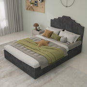 Letto Matrimoniale 140x200 cm; Letto con Materasso; Testiera Geometrica in Velluto Grigio