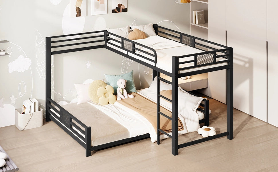 DESMIU Letto a castello 90 × 200 e 140 × 200 cm 2 posti in metallo, con sponde di sicurezza, senza materasso, nero