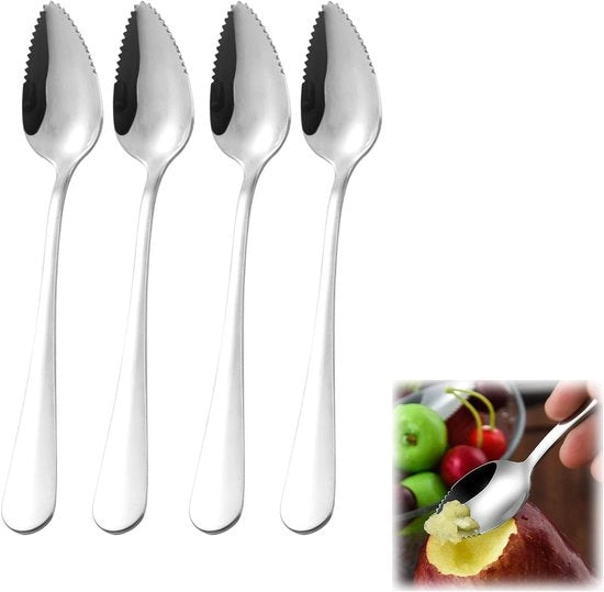 Set di 4 Cucchiai per Bambini in Acciaio Inossidabile con Borchie a Guscio - Adatto per Kiwi, Mele e Arance