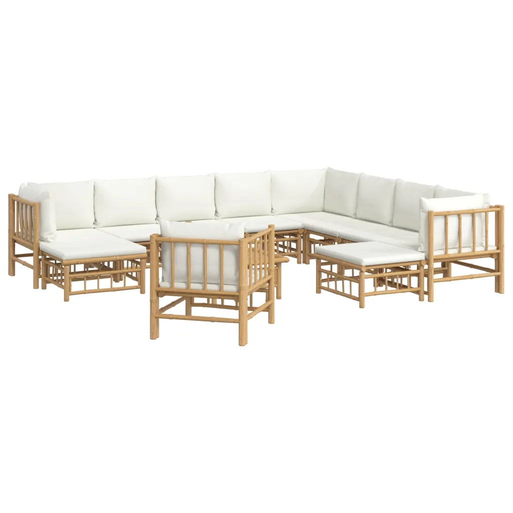 Set Salotto da Giardino 12pz con Cuscini Bianco Crema in BambÃ¹cod mxl 76328
