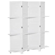 Paravento Interno a 4 Pannelli 160L x 170H cm 3, Ripiani Pieghevoli, Separatore per Interni, Porte a Persiana, in Legno, Bianco
