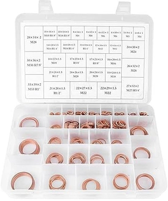 Set di anelli in rame - 568 pezzi - Ideale per motori - Resistente alla corrosione - Set di anelli O per imballaggio di attrezzi - Adatto per macchinari...