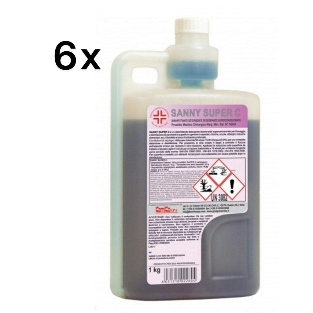 Sanny Super C 6 Pezzi x 1 Kg, Disinfettante Pavimenti ai Sali Quaternari | Kemika