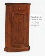 Mobile angolo in legno 1 porta 1 cassetto arte povera tinta noce l.54 x 54 h.130 - Mobili 2G
