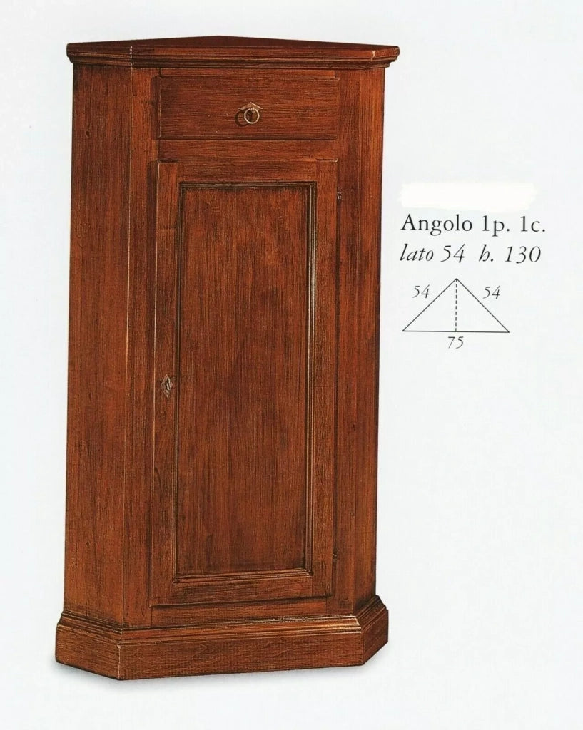 Mobile angolo in legno 1 porta 1 cassetto arte povera tinta noce l.54 x 54 h.130 - Mobili 2G