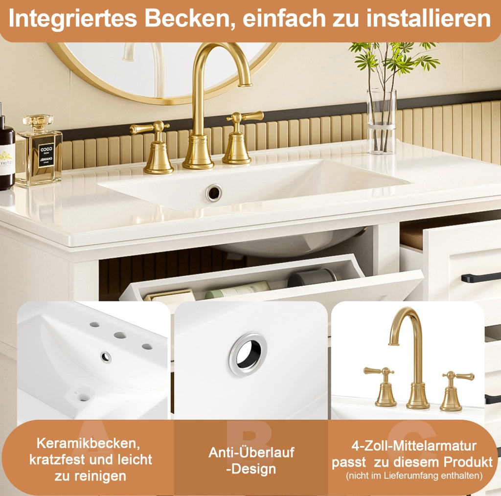 Mobile bagno freestanding bianco con lavabo in ceramica e 4 cassetti