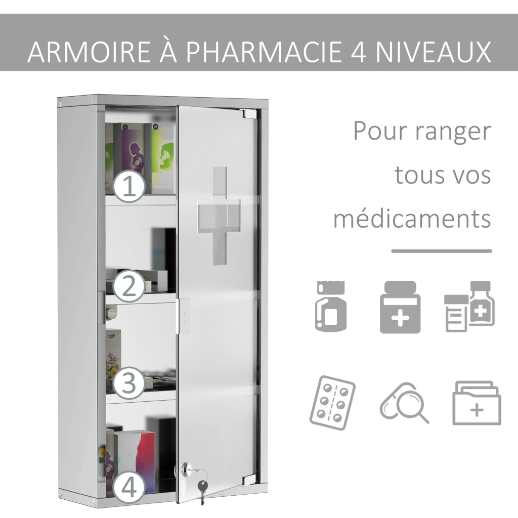 Armadio Farmacia 4 Ripiani Porta in Vetro Temperato ¨C zephmum ¨C 30x12x60 cm