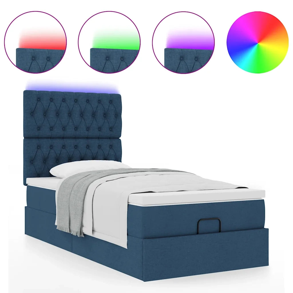 Pouf Letto con Materasso e LED Blu 90x200 cm in Tessuto 3314064