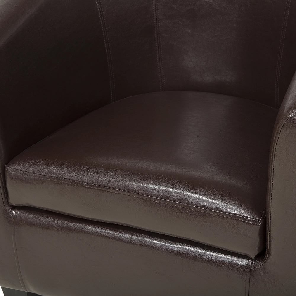 Poltrona Sedia Club Marrone Ecopelle Imbottita Con Schienale Basso Vasca Design Retrò