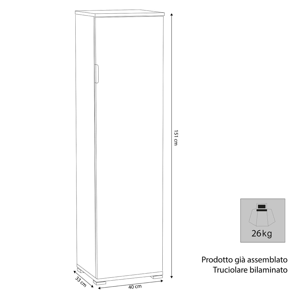 Armadietto da Bagno un anta 4 ripiani in Legno Composito cm 40x33x151 - ZAK