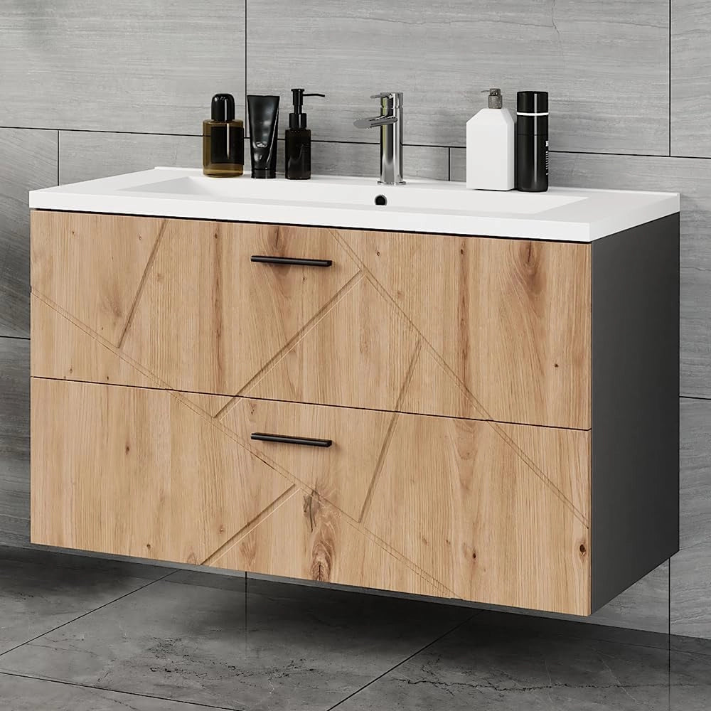 Set di mobili da bagno Irma, Antracite/Artisan, 2 parti