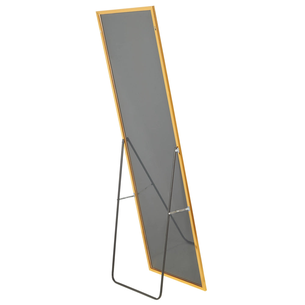 Specchio da appoggio cornice rettangolare in alluminio oro 170 x 57 cm con supporto design moderno incorniciato a figura intera