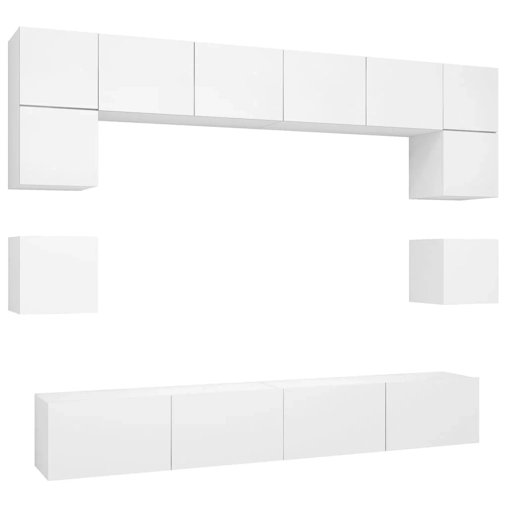 Set di mobili da 8 pezzi tra cui armadio credenza mobile TV televisore per soggiorno camera da letto salotto legno ingegnerizzato bianco 02_0025231