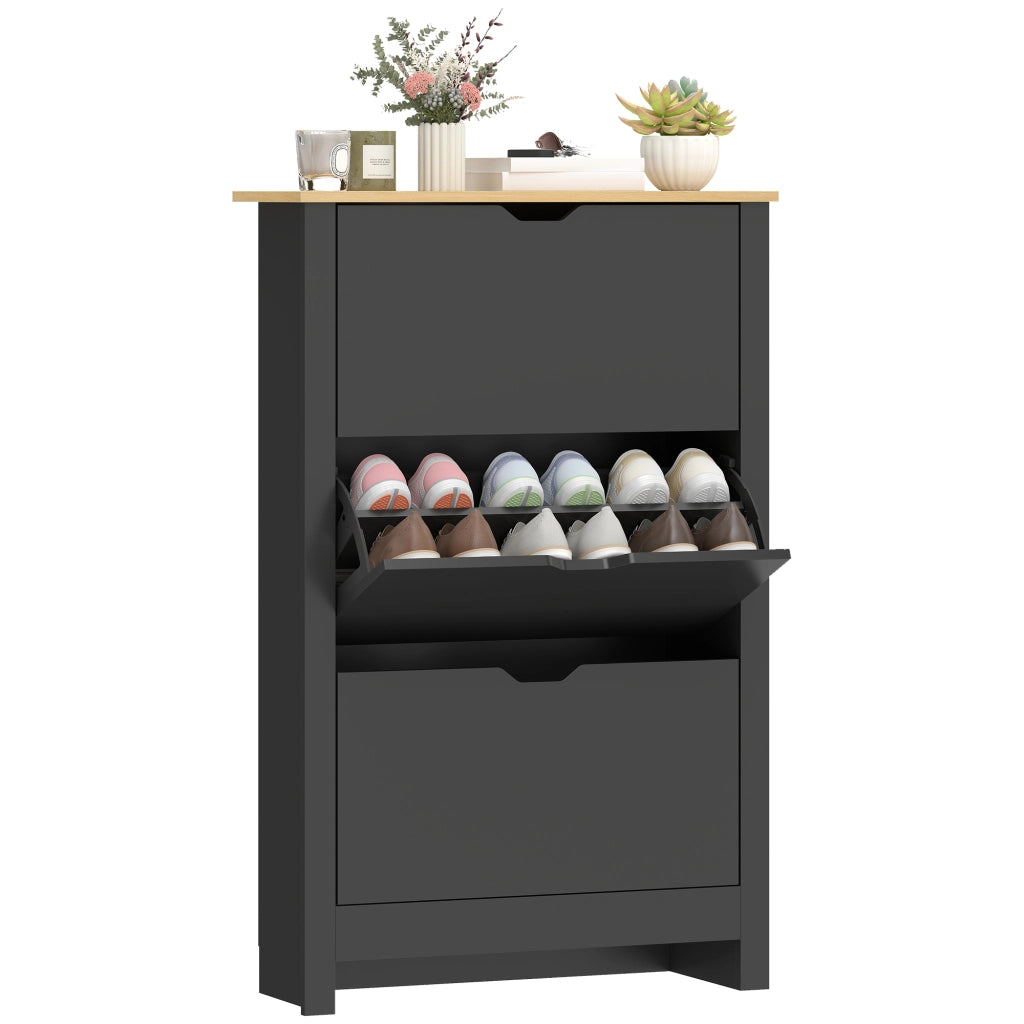 Armadio per Scarpe 3 Ante Abattanti 2 Compartimenti ¨C zephmum ¨C Nero Rovere