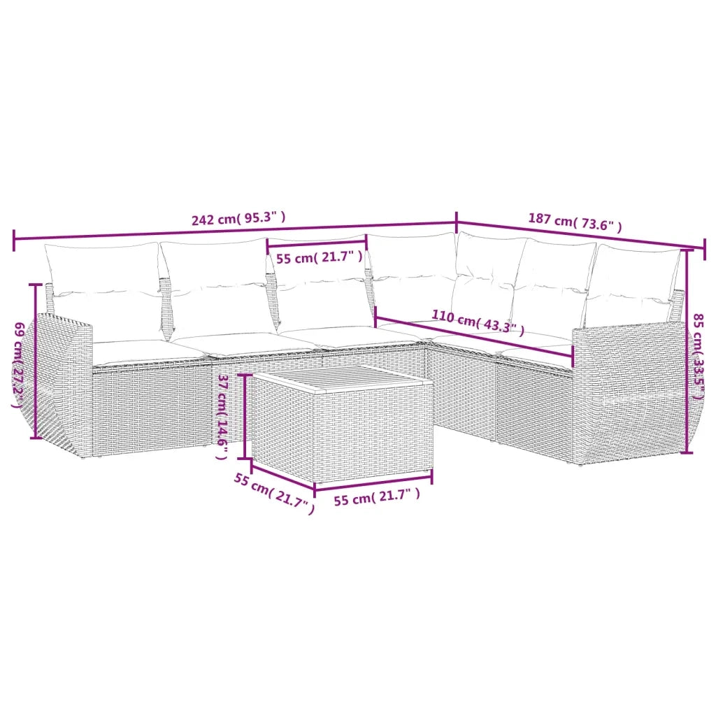 Set Divani da Giardino con Cuscini 7pz Nero Polyrattancod mxl 113295