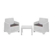 Trade Shop - Set Salotto Da Giardino Con 2 Poltrone Cuscini Tavolino In Polipropilene Effetto Rattan - Bianco