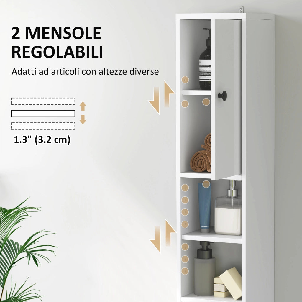 Colonna Bagno Salvaspazio 20x20x178 cm con Armadietti Ripiani Aperti e Cassetto in Legno Bianco