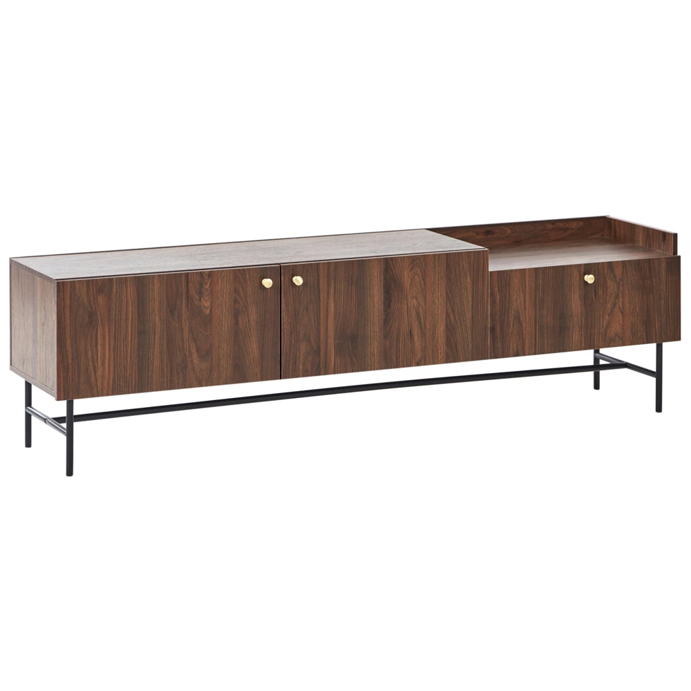 Porta TV Legno scuro Truciolato Gambe in metallo Mobile TV Credenza con 2 ante e cassetto Stile tradizionale retrò