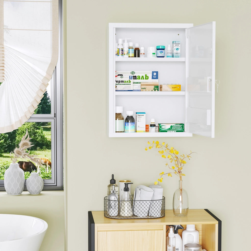 Armadio per Medicinali a 3 Ripiani con Serratura ¨C zephmum ¨C Bianco 40x15x53,5 cm