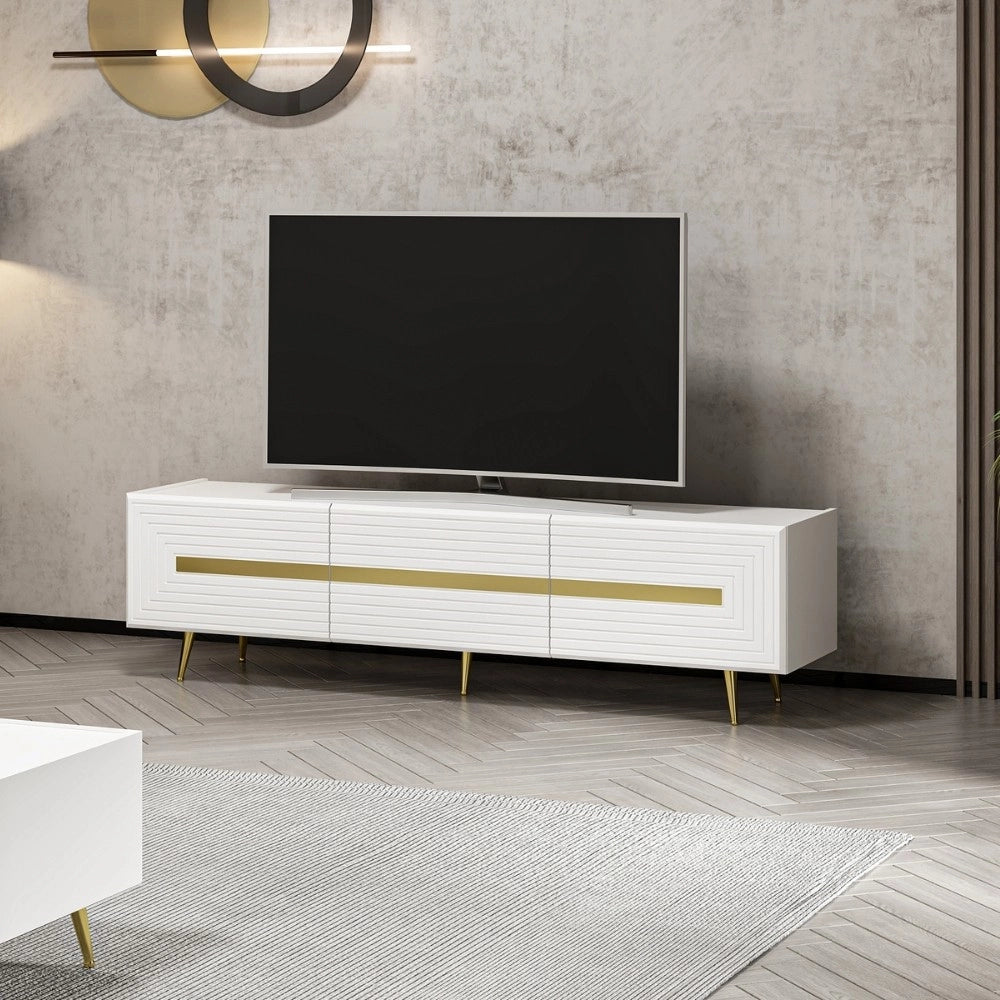Base porta tv bianca 180x42x50 cm con oro