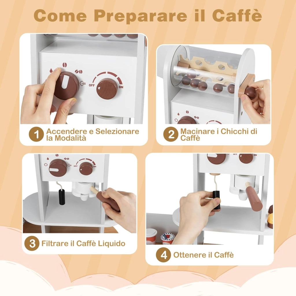 Cucina Giocattolo per Bambini, Cucina da Gioco ad Angolo con Fornelli, Frigorifero, Macchina da Caffè, Microonde, Lavatrice e Accessori, con Suoni e Luci per Bambini 3+ Anni (Bianco)
