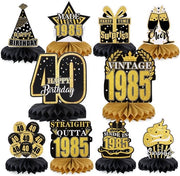 Set di decorazione per tavola 10 pezzi - Miele medio - Decorazione per festa di compleanno - Nero/Dorato - Materiale ecocompatibile - Diametro 10 cm - Decorazione per festa