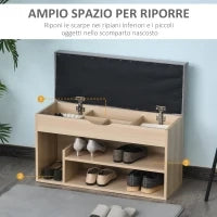 Scarpiera 2 in 1, Panca in Legno con Seduta Imbottita e Scomparto Nascosto, per Entrata/Ingresso, 80 x 30 x 48cm