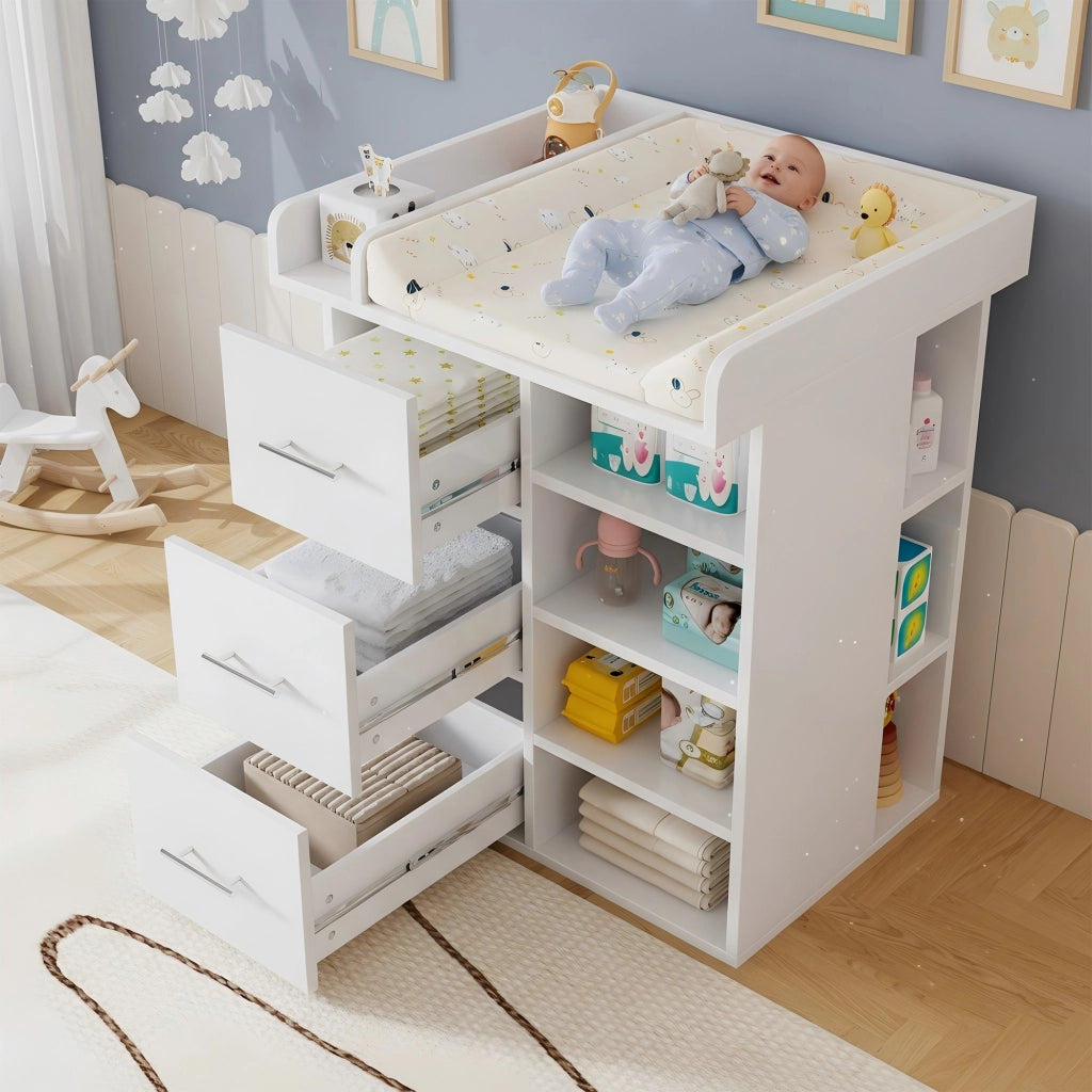 Fasciatoio Bianco con 3 Cassetti e Ripiani ¨C MINIMAL ¨C Bianco