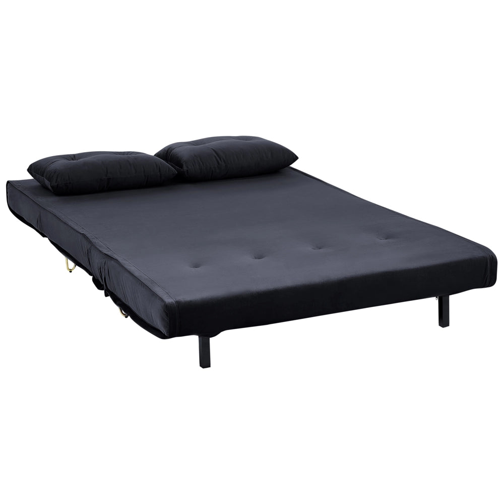 Divano Letto a 2 posti in velluto nero con gambe in metallo senza braccioli 2 cuscini gambe metallo glamour