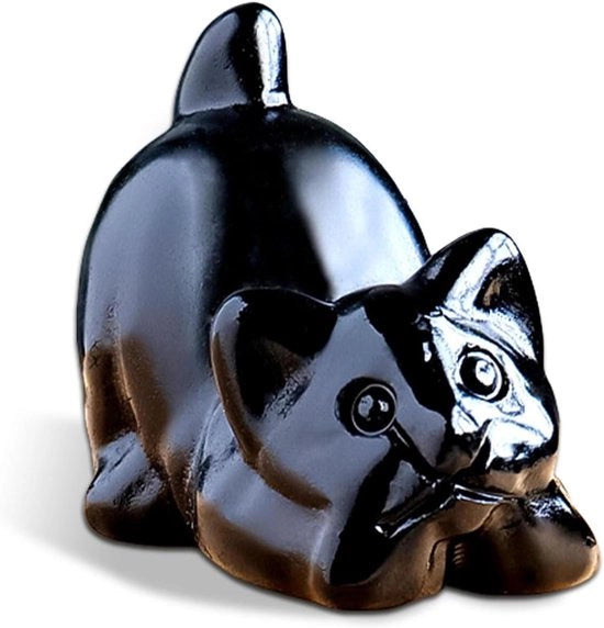 Decorazione in Obsidiana Nero - Talismano di Fortuna e Protezione per il Lavoro o la Casa - Idea di Regalo Elegante per gli Amanti dei Gatti
