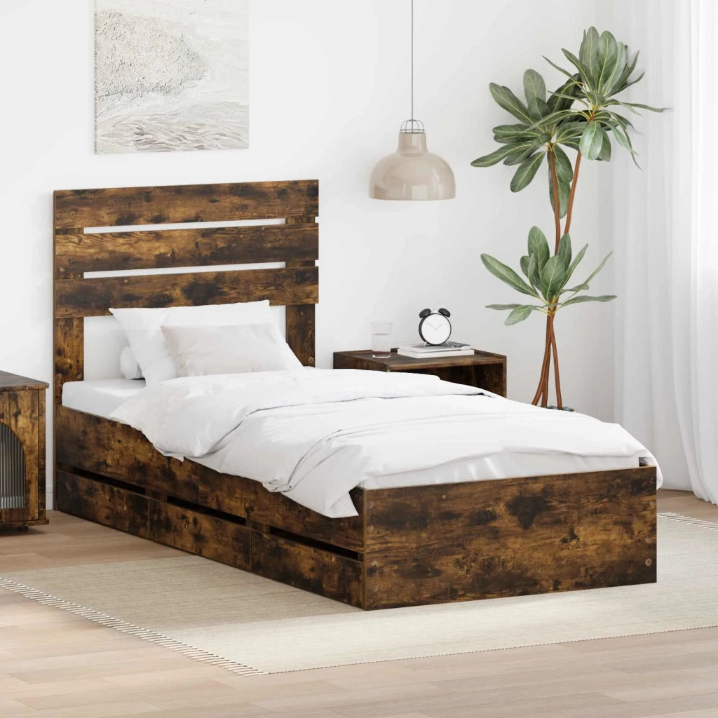 Struttura del letto con cassetto Rovere fumé 100 x 200 cm 3411527